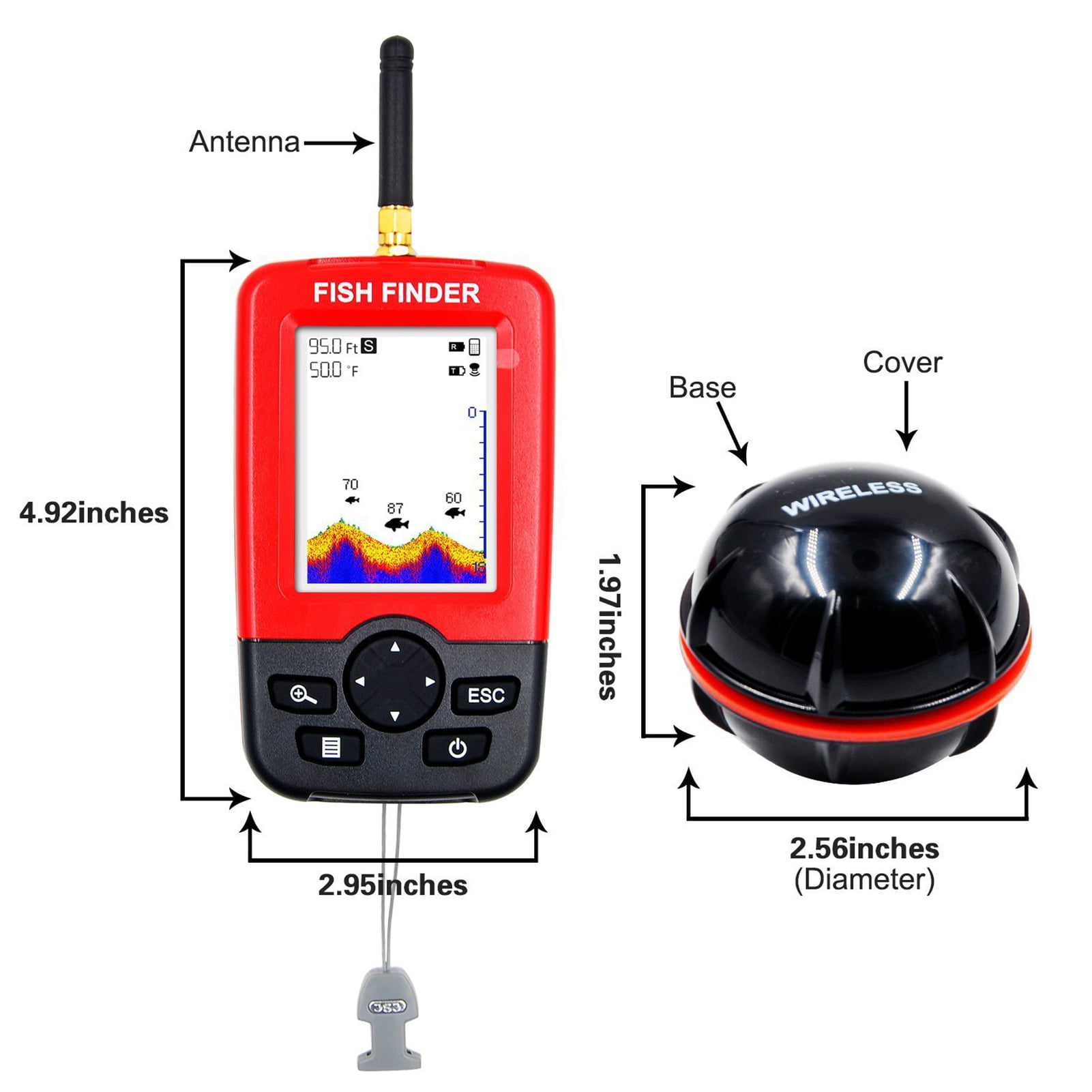 Portable Fish Finder 125KHZ 100M Sound Sonar Depth Detector Transducer Display 