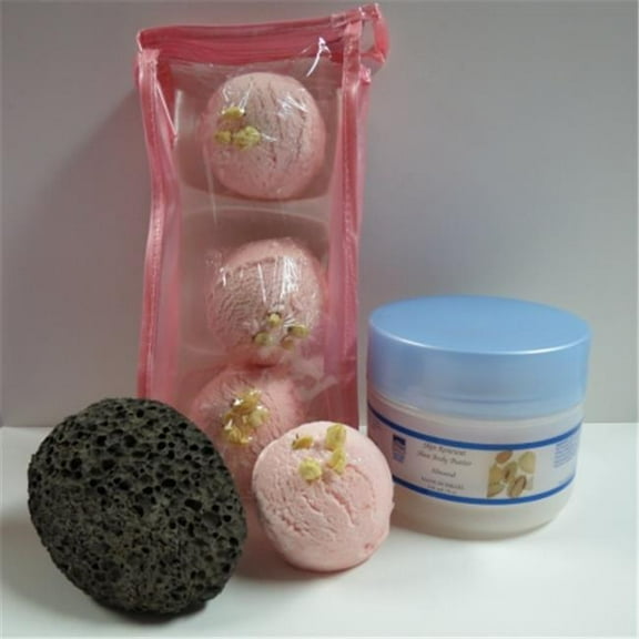 DeadSea-BBTAL03 3 Pack Cherry Almond Bubble Bath Truffles - 8 oz Almond Shea Body Butter & Pumice Stone