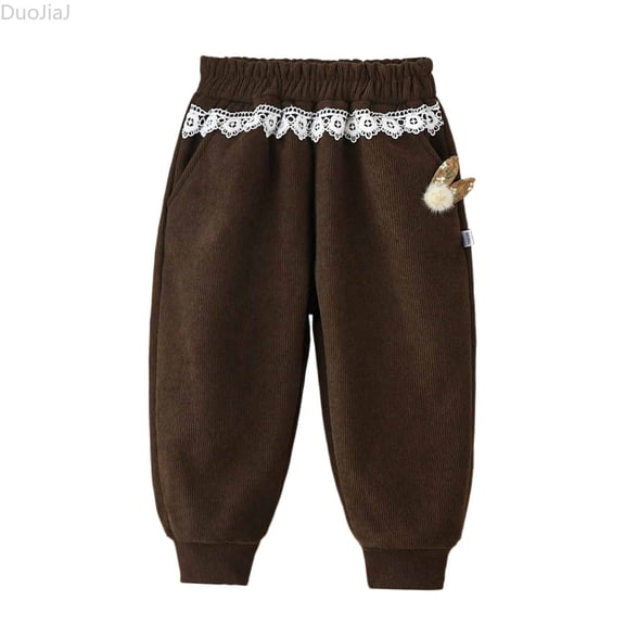 DuoJiaJ Girls Warm Thickened Corduroy Pants For Fall Winter Stylish Long Trousers For Toddler Girls Girls Casual Pants Size 18-24 Months,Brown