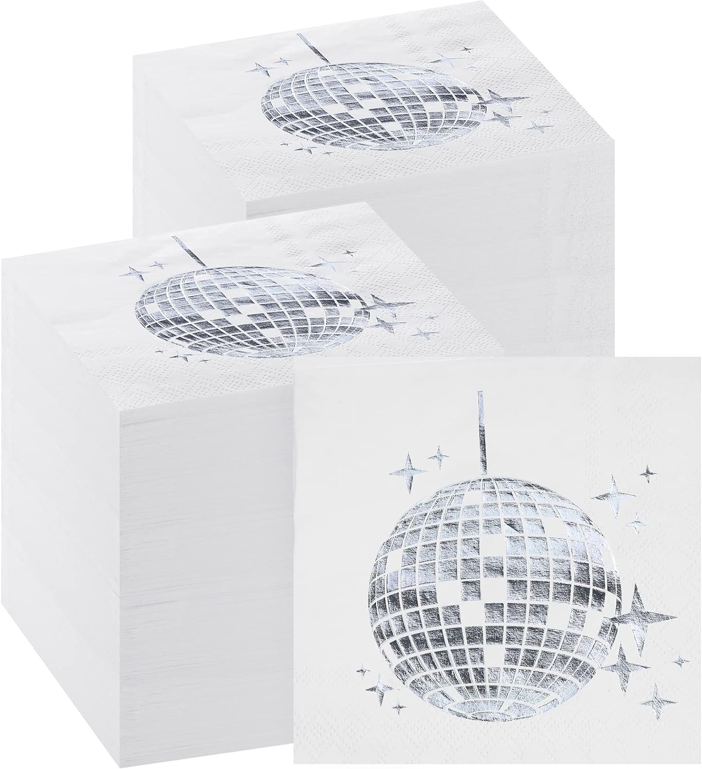 160 Pack Disco Party Cocktail Napkins Stylish Disposable 70s 80s 90s Party Supplies Disco Cocktail Napkins for Engagement Birthday Graduation Baby Shower Supplies(Silver)