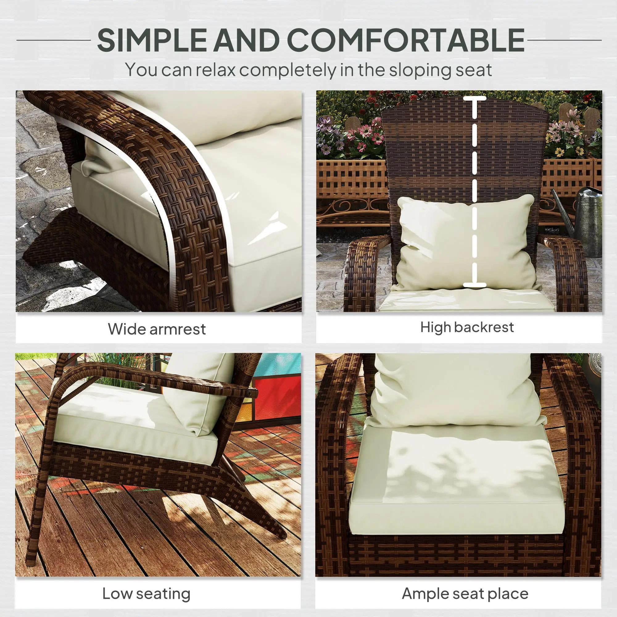 Resenkos Rattan Adirondack Chair with Comfortable Cushions, Tall Backrest, Perfect for Outdoor Deck & Garden, Cream White