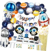 SKYSONIC Outer Space Theme Birthday Party Decorations - Happy Birthday Banner, Balloons, Tattoo Stickers, Cake Toppers for Astronaut Party Supplies