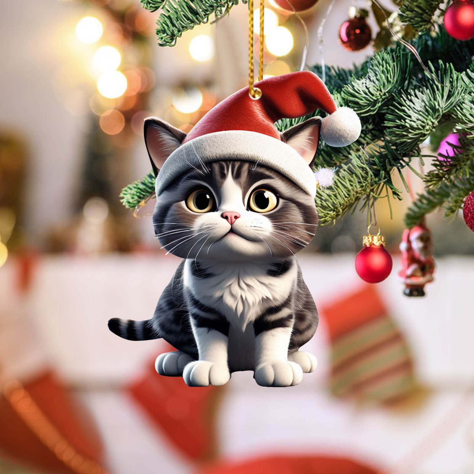 2d Acrylic Cartoon Cat Christmas Tree Pendant Christmas Cartoon Cute Christmas Hat Cat Double 7533