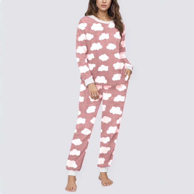 Conjunto de top y pantalones de poliéster con bolsillos largos y estampado de cuello redondo informal para mujer