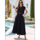 thumbnail image 4 of Conjunto de Falda de Verano para Mujer, 2 Piezas, Top de Corta, Cintura Elástica, Vestido con Bolsillos, Negro, Talla XL, 4 of 9