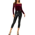 thumbnail image 2 of INSPIRE CHIC Women's Velvet Top Slim Fit Long Sleeve Off-Shoulder Blouse S Burgundy, 2 of 7