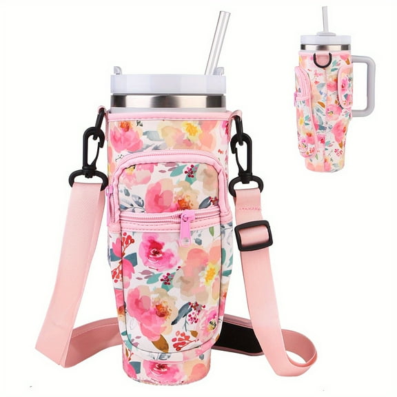 ENFOURCLASS 40oz Water Bottle Holder with Phone Pocket & Adjustable Strap for Hiking, Camping