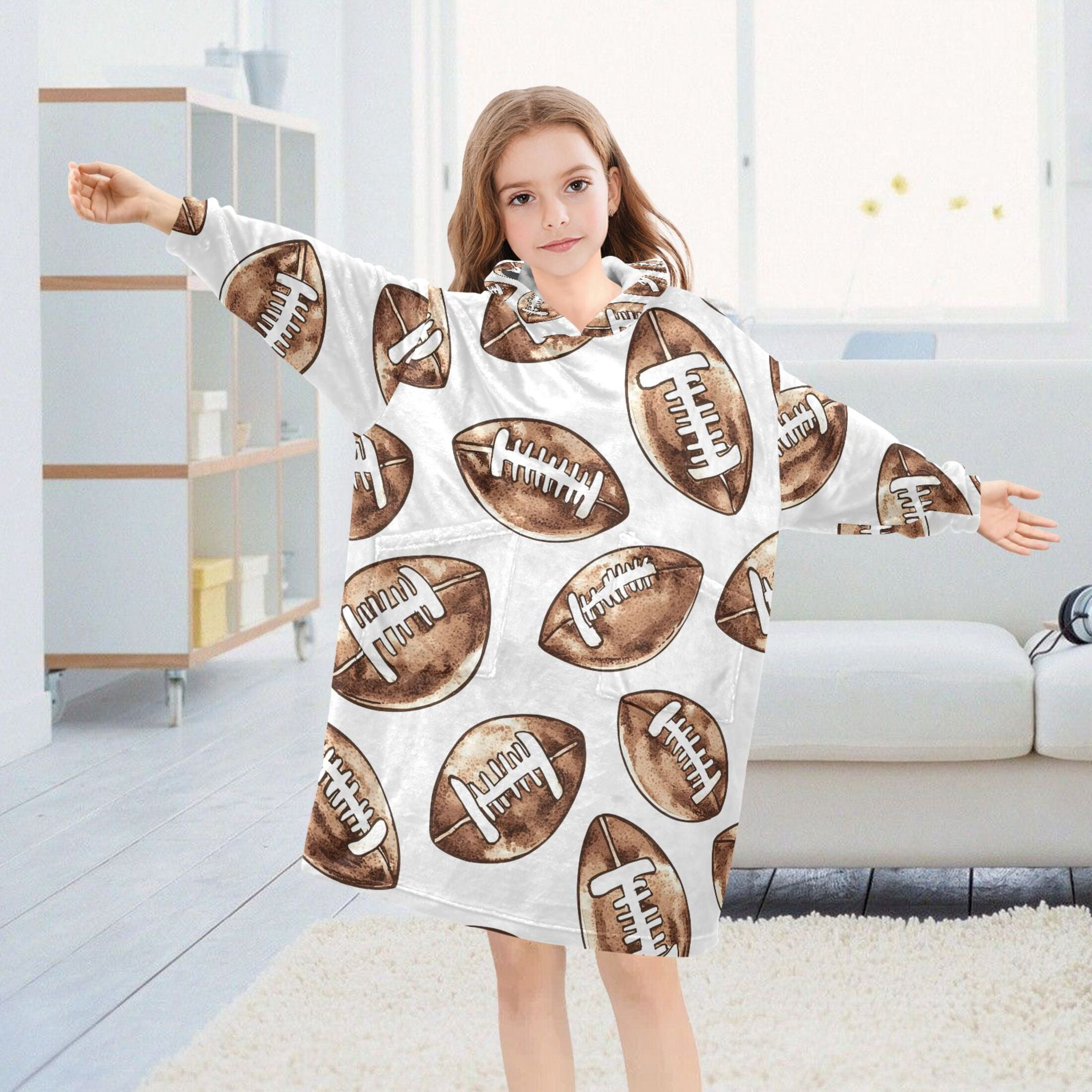 joogoo Wearable Blanket Hoodie for Retro Football Oversized Sherpa Hooded 3-14 YR M