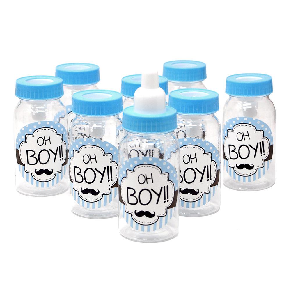 Oh Boy Plastic Baby Milk Bottle Favors, Blue, 41/2Inch, 8Count