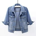 thumbnail image 2 of Dezsed Jean Jacket Women Clearance Womens Cropped Denim Jacket 3/4 Sleeve Short Jean Jacket Retro Lightweight Trucker Coat Blue L, 2 of 6