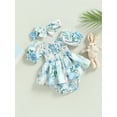 thumbnail image 4 of Faithtur Baby Girls Romper Set, Short Sleeve Off-shoulder Flower Rabbit Print Romper with Headband Summer Outfit, 4 of 8