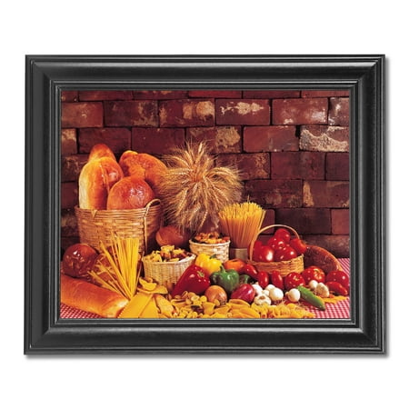 Peppers Framed - Bread Loaves Pasta Peppers Onions Kitchen Photo Wall Picture Black Framed