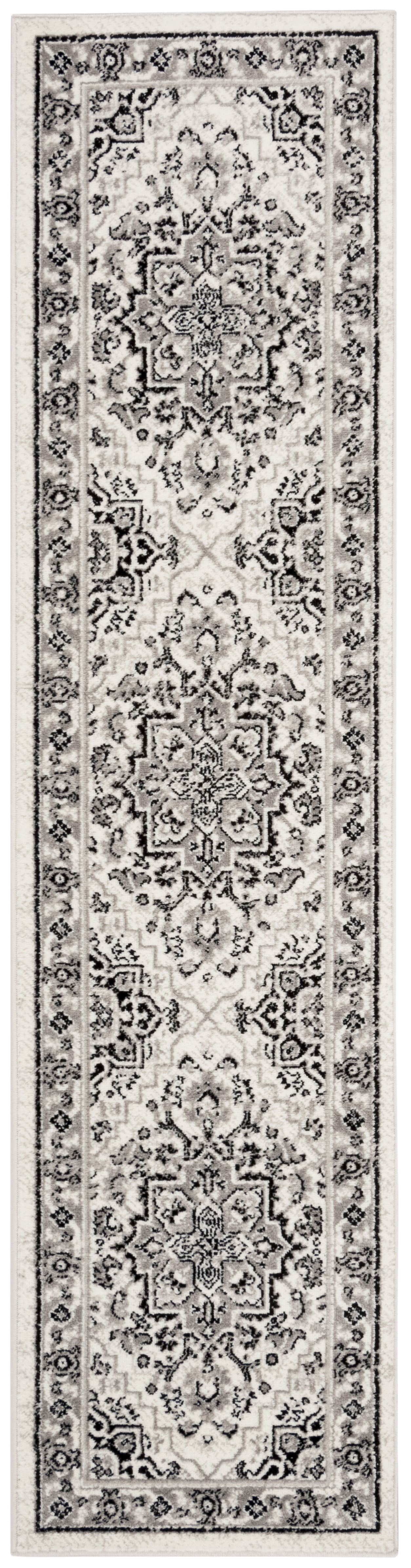 SAFAVIEH Skyler Collection 2' x 12' Grey/Ivory SKY126K Boho Chic Distressed Medallion Non-Shedding Living Room Bedroom Runner Rug