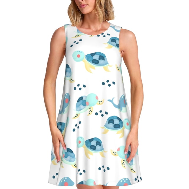 Balery Sea Turtle Vestidos de verano para mujer con estampado: vestido holgado sin mangas, vestido playero informal y cómodo para días calurosos.