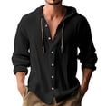 thumbnail image 2 of Beugl Mens Shirts Clearance, Men's Button Up Long Sleeve Solid Cotton and Linen Hooded Shirt Golf Shirts for Men, Polo Shirts for Men Black M, 2 of 4