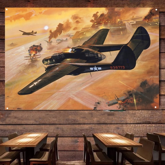 P-61 Black Widow Plane Fighter Banner - Military Wall Art Poster For Room Studio Bedroom - Attack Aircraft Canvas Print Art Work - Fighter Jet Wall Decor 38" x 57"