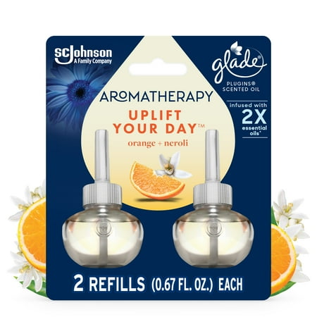 Glade Aromatherapy PlugIns Air Freshener Refills, Uplift Your Day Scent with Notes of Orange and Neroli, Fragrance Infused with Essential Oils, 2 x 0.67 oz (19.8 ml)