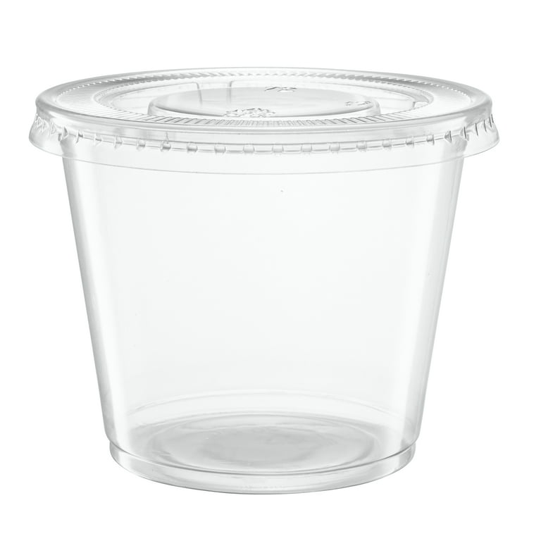 Cups Containers with Lids Set 6 - 1.3oz Round Plastic Salad
