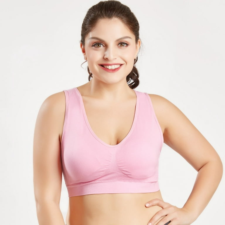 Women Solid Color Plus Size Ultra-thin Sports Bra Large Bra Fashion Comfort  Padded Seamless Bra Adjustment Type Wire-Free Sports Underwear Stretch  Fitness Tops Workout Yoga Bras, Pink,6XL 
