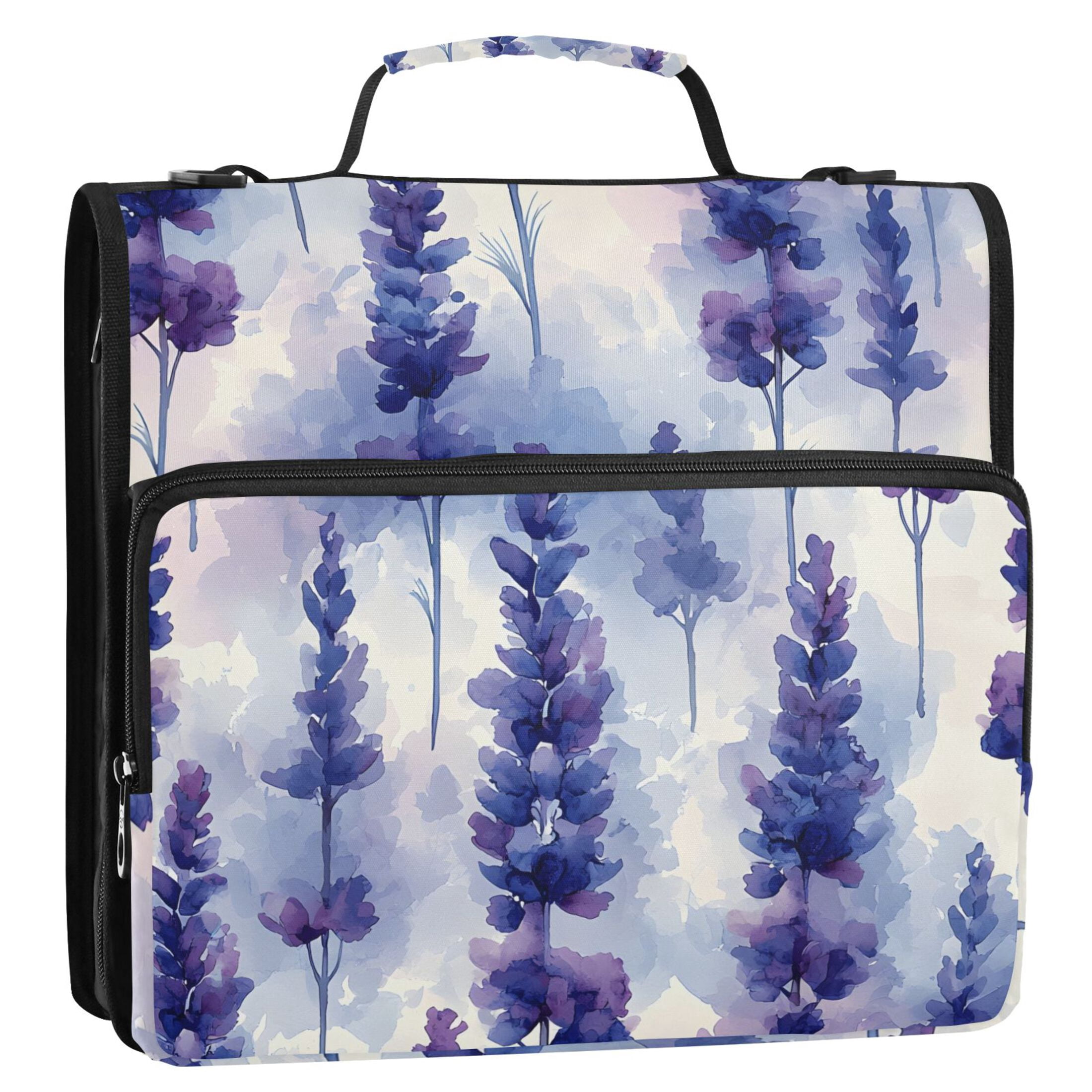 ALAZA Zipper Binder Watercolor Lavender Flower 3 Ring Trapper Keeper File Folder Organizer Bag