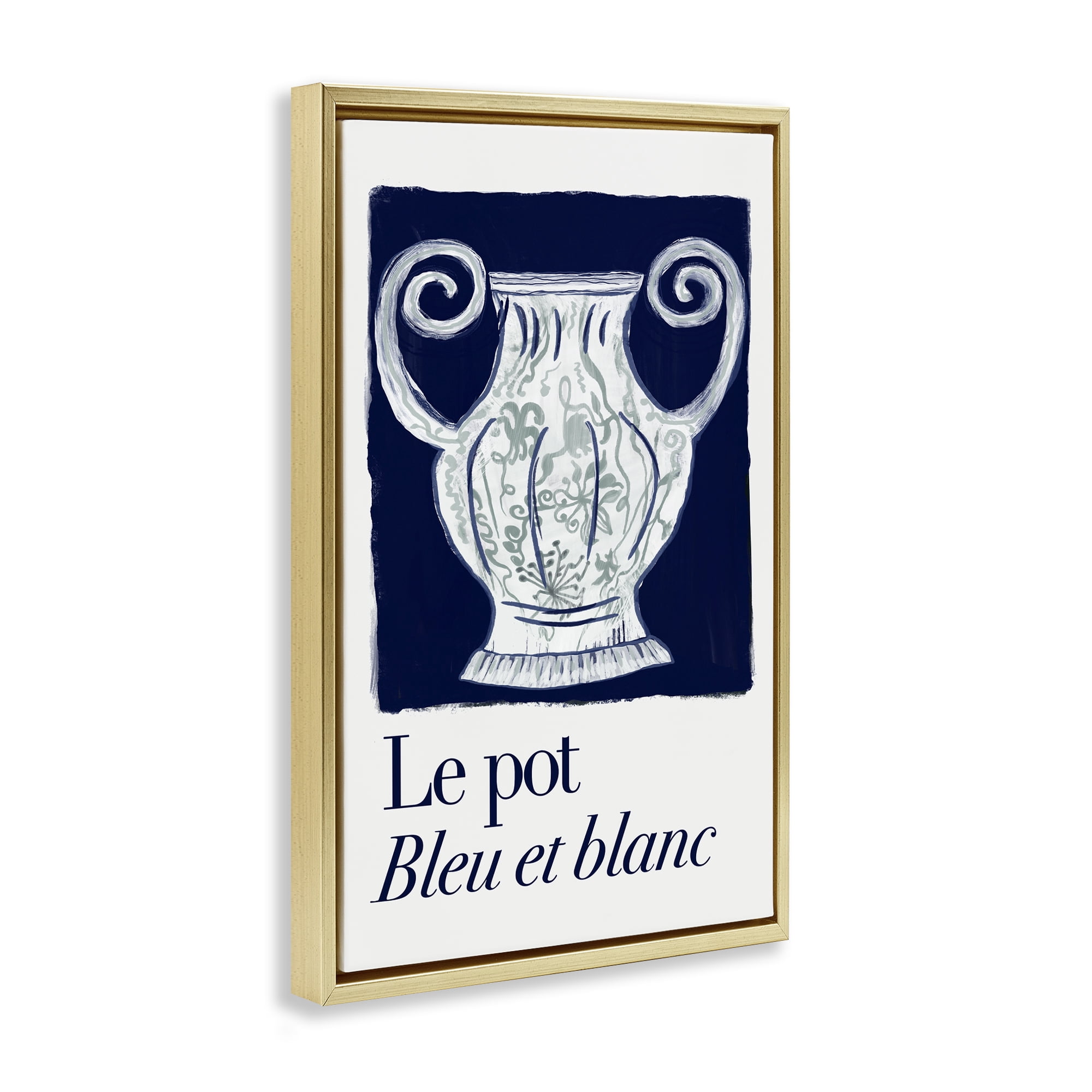 Stupell Industries Le Pot Ornate Vase History & Language Painting Gold Floater Framed Canvas Art Print Wall Art, 17 x 25