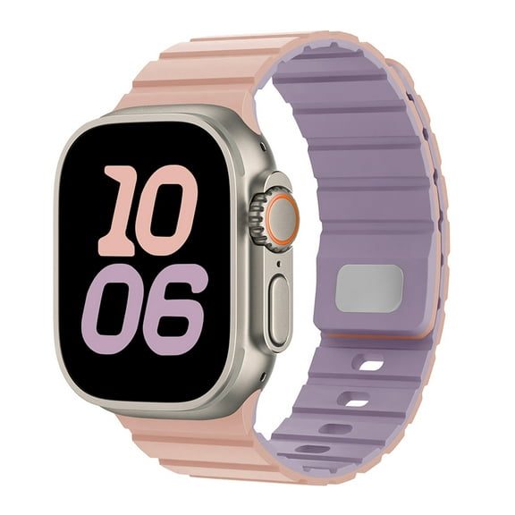 Magnetic Band for Apple Watch Series 10 46mm for Men Women 42mm 44mm 45mm 49mm Bands, Sport Silicone Strap Secure Button Wristband for iWatch Series 9 8 7 6 5 4 3 SE 2 1 Ultra, Pink/Purple