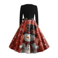 thumbnail image 6 of Women's Fashion Round Casual Slim Fit Christmas Print Large Swing Long Sleeve Dress, V-Neck, Holiday Print, Retro Style, Party Wear, Flare Hem,Red,L, 6 of 6