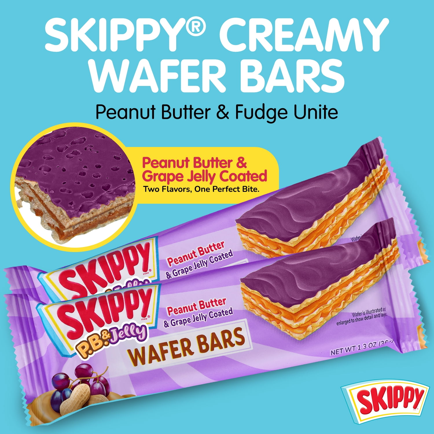SKIPPY P.B. & Jelly Peanut Butter And Grape Jelly Coated Wafer Bars 6 Ct (Pack of 6-36ct)
