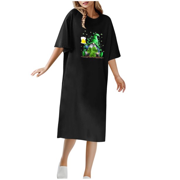 Vestido Corto de Verano Cuello Redondo Estilo de Camiseta de Longitud de Tobillo de Manga Corta, Altamente Elástico para Pijamas Y Ropa Interior Sexy