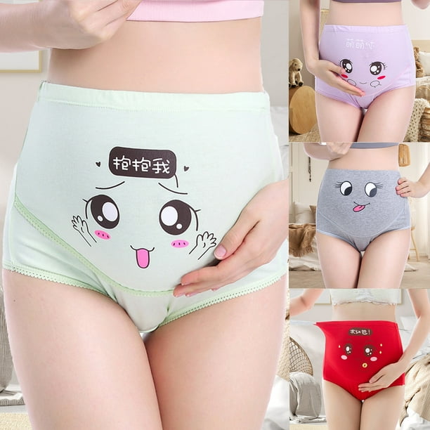 Flmtop Pregnancy Panties High Waist Adjustable Cotton Smile Face Belly Support  Maternity Briefs Underwear for Pregnant Women 