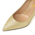 thumbnail image 4 of FSJ Women Chic Pointed Closed Toe Circle High Heel Pumps Slip On Unique Ladies Office Party Evening Dressy Shoes Size 6 Gold, 4 of 5