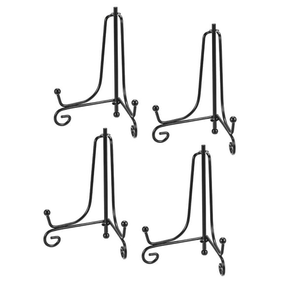 Uxcell 4 inch Display Plate Holder, Iron Decorative Easel Stand Black for Picture Frame 4 pack