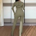 thumbnail image 4 of Szluipve Women Ribbed Knit 2 Piece Outfit Zip Up Hooded Long Sleeve Top High Waist Flare Pants Set Slim Fit Casual Matching Tracksuit, 4 of 6