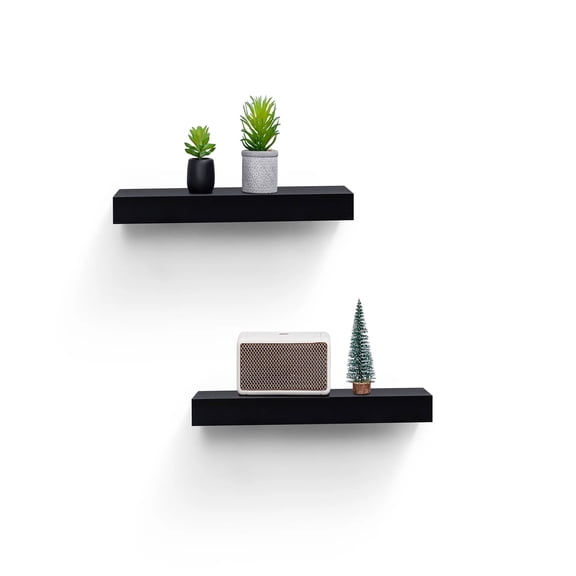 MAYEERTY 2-Piece Floating Shelves with Built-in LED Light, Wall Mounted Display Rack with Invisible Brackets, for Books Plants Decor, Organizer for Living Room Bedroom Kitchen