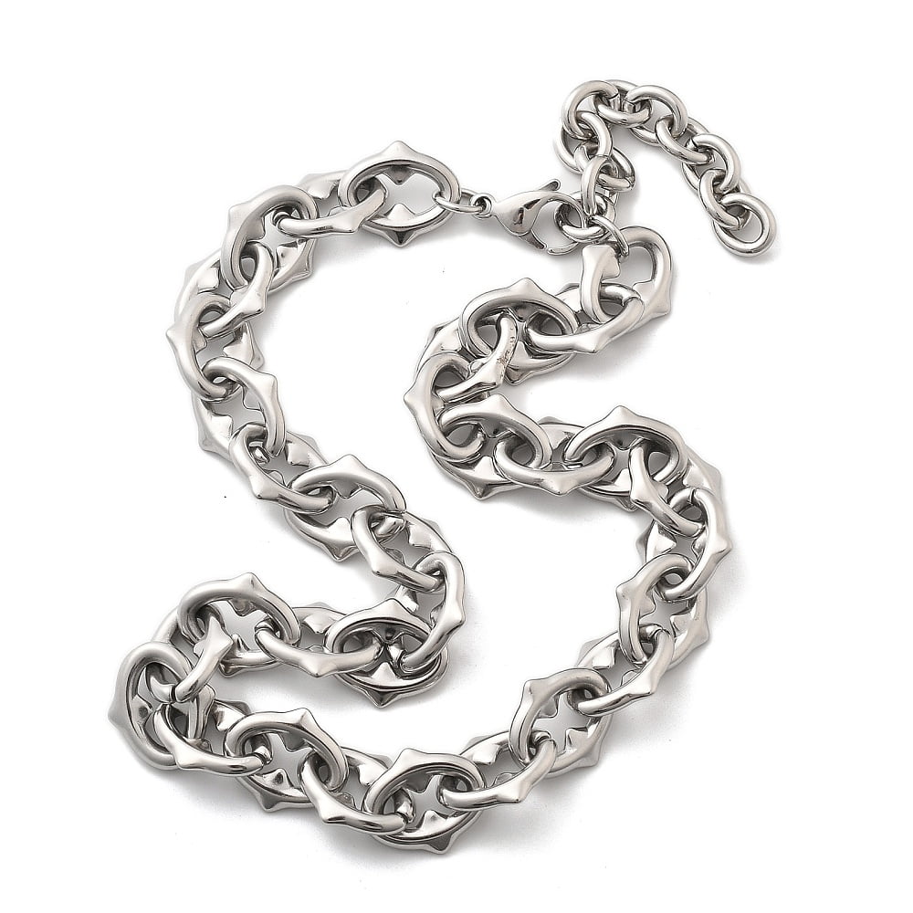 304 Stainless Steel Spiked Oval Link Chain Necklaces for Women Men Stainless Steel Color 18.46 inch(46.9cm)