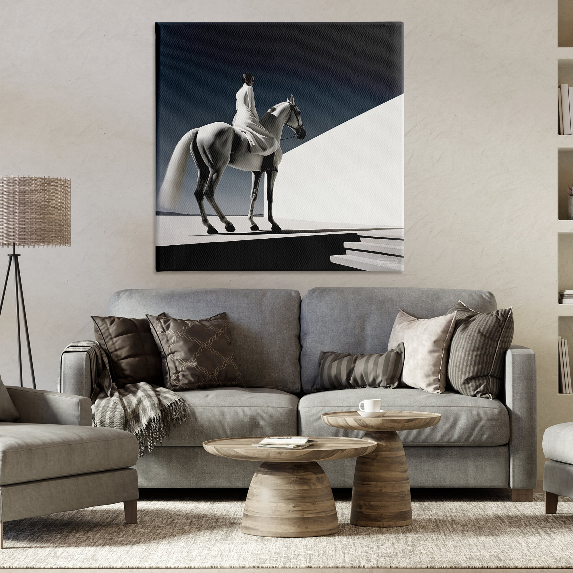 Stupell Industries Contemporary Scene with Horse People Painting Wrapped Canvas Art Print Wall Art, 36 x 36