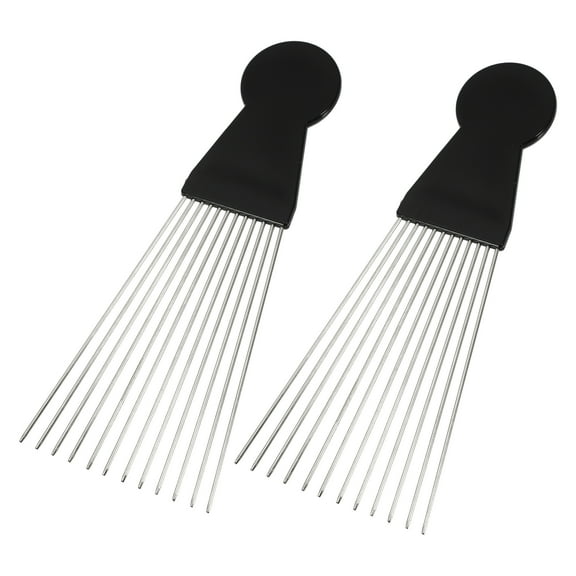 Unique Bargains 2Pcs Metal Hair Pick Afro Comb for Curly Hair Styling Black 8.07x3.03"