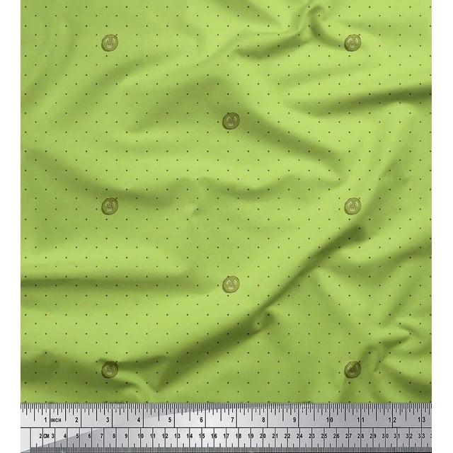 Soimoi Green Cotton Voile Fabric Lady Finger & Dots Print Fabric by Yard 42 Inch Wide