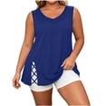 thumbnail image 3 of DDAPJ pyju 2026 Summer Tank Top Womens Plus Size Tunic Tops Side Split V Neck Sleeveless Blouses Hide Belly Shirt Blue XL, 3 of 8