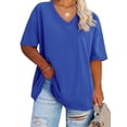 thumbnail image 2 of Langwyqu Solid Color V Neck Women Plus Size Casual Tee Shirt Loose Fit Tunic Tops, 2 of 5