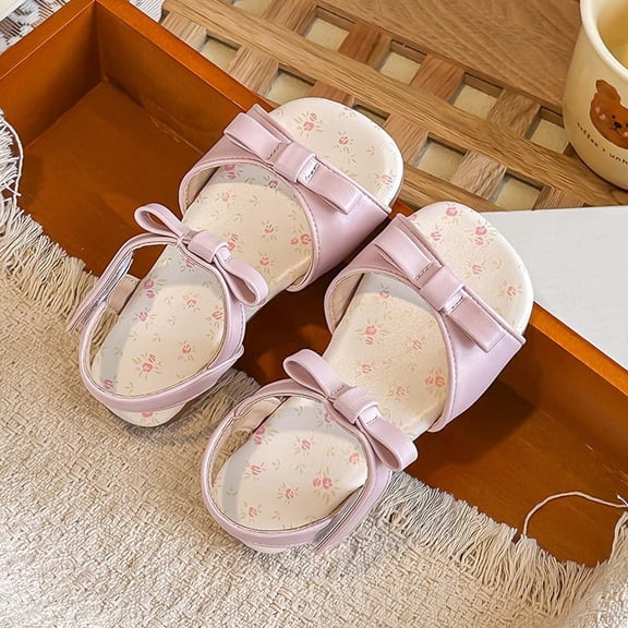 Viluyesy Girls Sandals Kids Summer Open Toe Daisy Flower Bow Ankle Strap Flat Dress Shoes Pink Size 12 Little Kids