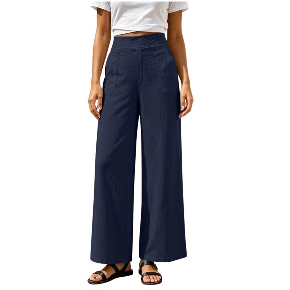 Fashion Lounge Pants Women Petite Plus Size Solid Color Elastic Waist Pocket Full Length Pants