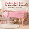 thumbnail image 2 of Miniyam Twin Low Loft Bed with Bookshelf and Guardrails, Wood Kids Bed for Bedroom, Pink, 2 of 7