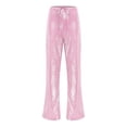 thumbnail image 3 of Haitryli Women's Sparkle Sequin Pants Drawstring Waist Wide Leg Straight Leg Long Pants for Nightclub Pink L, 3 of 5