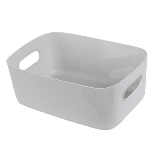 Conteneur de Rangement Surface Lisse Design Poignée Couleur Unie Bac de Rangement en Plastique Polyvalent pour Chambre