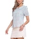 thumbnail image 4 of INSPIRAR CHIC Blusa de manga corta con volantes y cuello Peter Pan de flores para mujer L Azul claro, 4 of 6