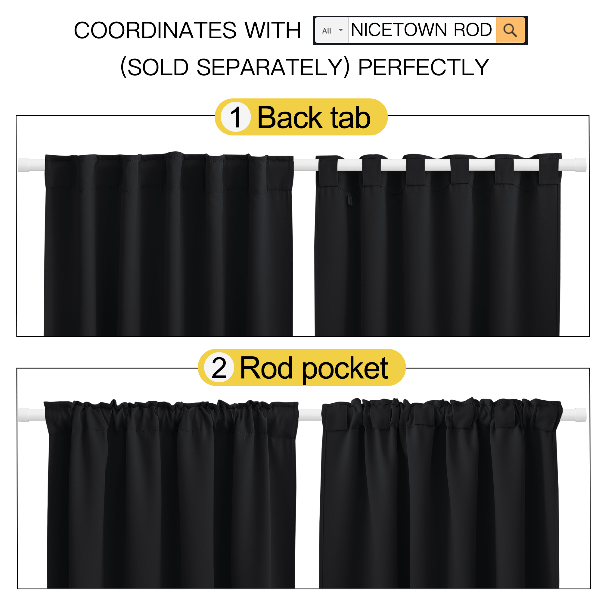 NICETOWN Blackout Curtains, 34"x54", Set of 2, Black photo 6