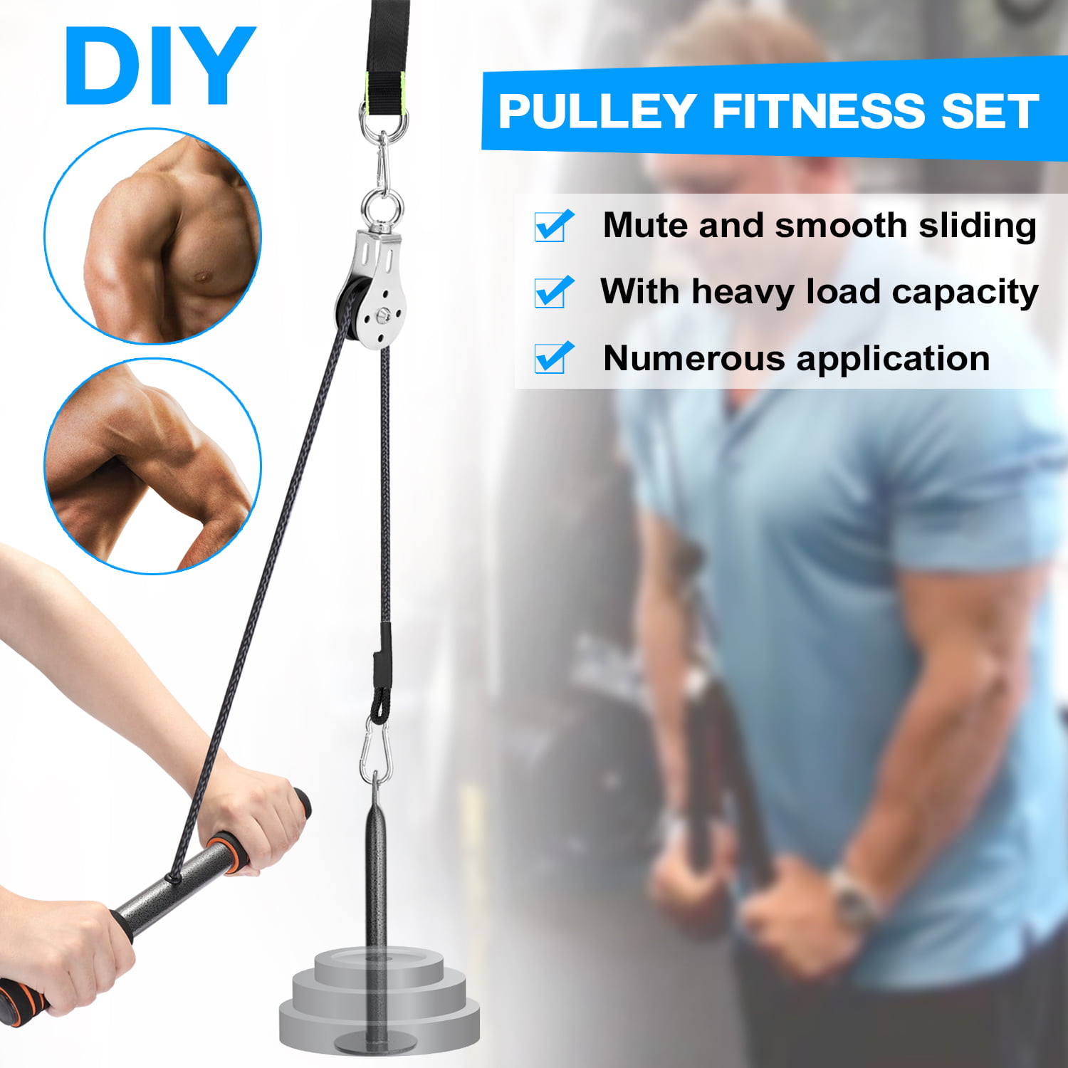 300lb Fitness Pulley System Rope Weight Lifting Biceps Tricep Training Workout 