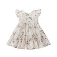 thumbnail image 1 of CHUANK Bébé Fille Boho Robe Lin Volant Sans Manches Robe Décontractée Filles Robe de Plage d'Été Floral Solide, 1 of 8