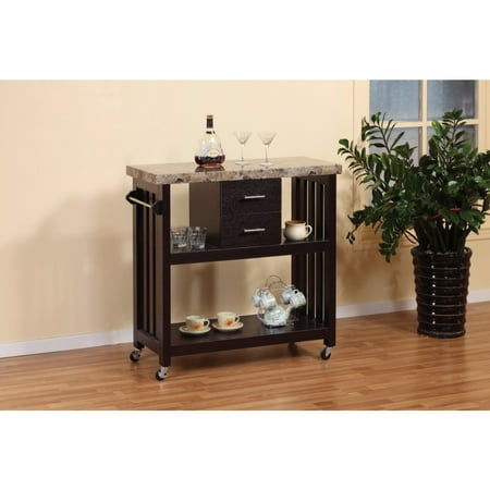 Contemporary Style Kitchen Cart With Faux Marble Top 2 Drawers Contemporary Style Kitchen Cart With Faux Marble Top 2 Drawers